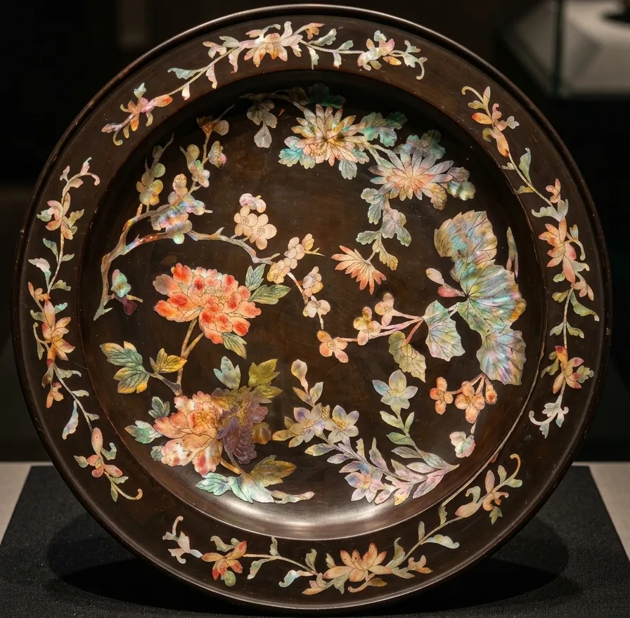 Artisan selecting premium shell fragments for mother-of-pearl inlay work.