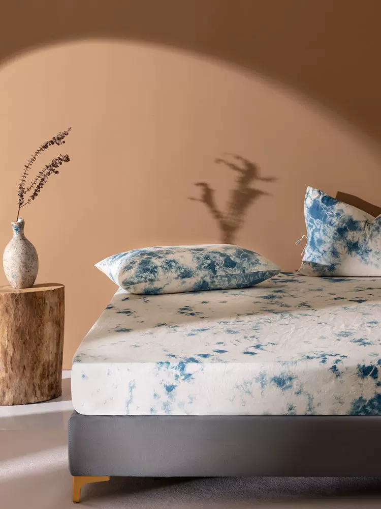 Indigo textile detail with cloud-like tonal variation