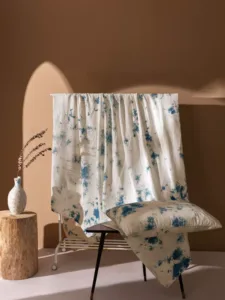 Handmade indigo plant cloud dyeing cotton and linen four-piece set in 100% grade 6a mulberry silk with hand-rolled edges