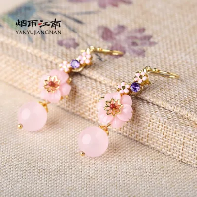 Pink peach blossom earrings
