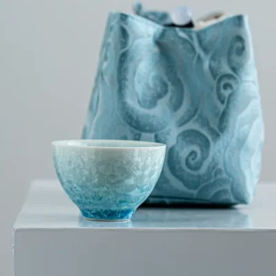 Blue gradient crystalline glaze teacup