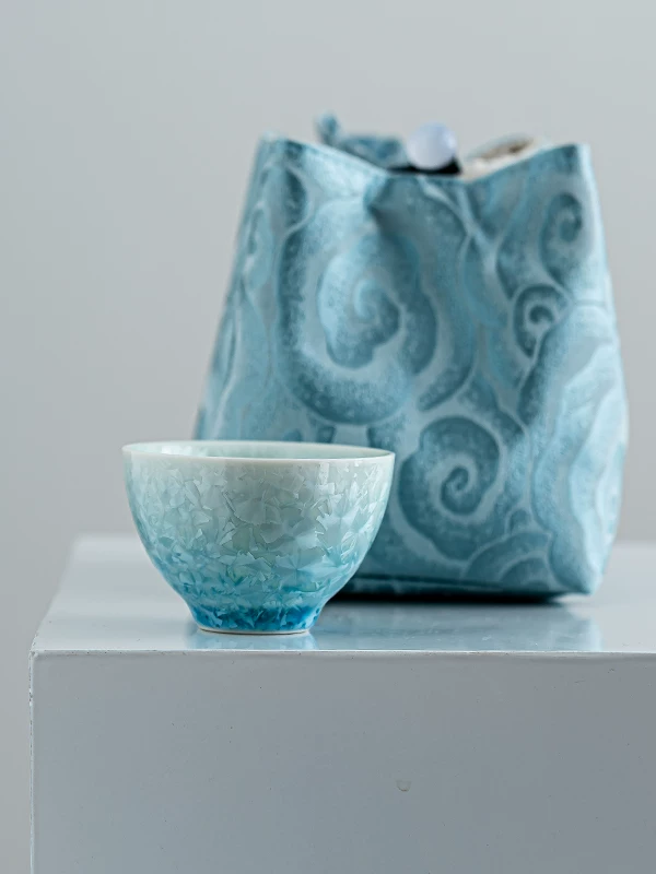 Blue gradient crystalline glaze teacup
