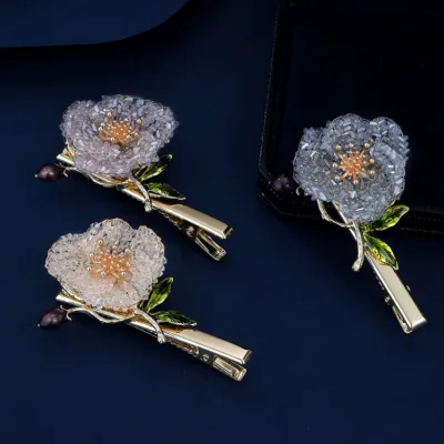Tenant language flower hairpin side view with handcrafted details