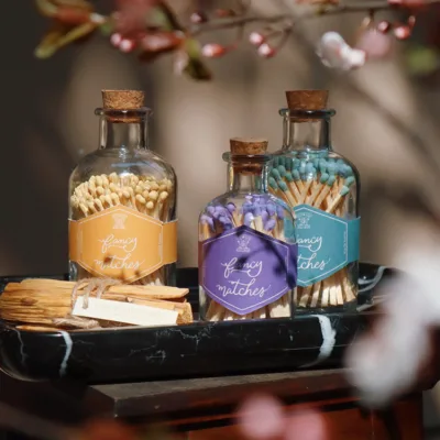 Scented candles are specially lit with matches