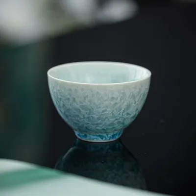 Blue gradient crystalline glaze teacup