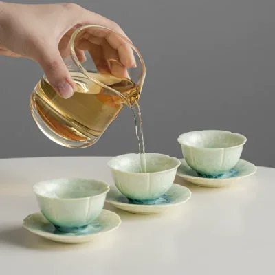 Green and yellow gradient crystal glaze teacup