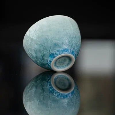 Blue gradient crystalline glaze teacup