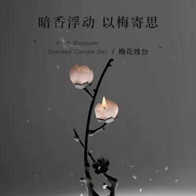 Imperial Plum Blossom Metal Candlestick in elegant Ginkgoods gift packaging