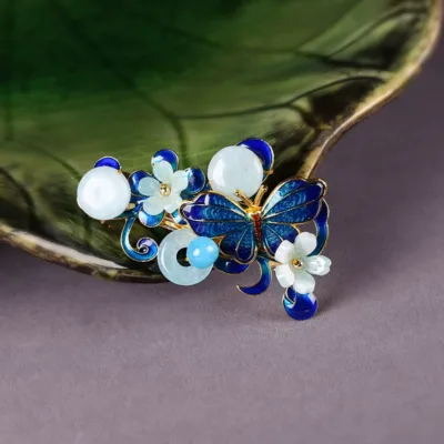 Butterfly hairpins side view with handcrafted details