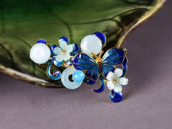 Butterfly hairpins side view with handcrafted details