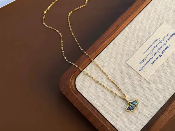 Artisan Abalone Shell Ginkgo Leaf Pendant Necklace — artisan jewelry by Ginkgoods