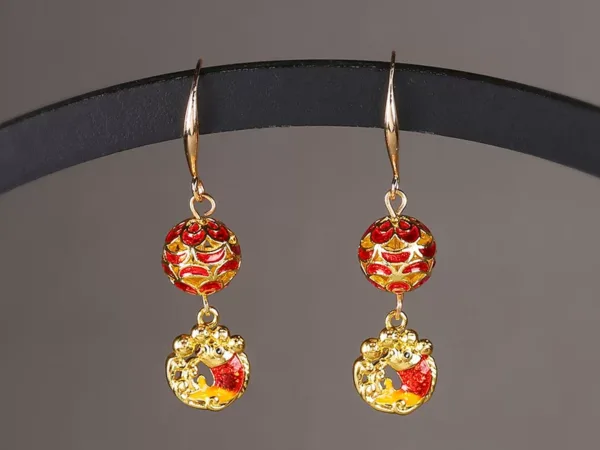 Heritage Cloisonné Enamel Earrings detail view showing s925 sterling silver texture and finish