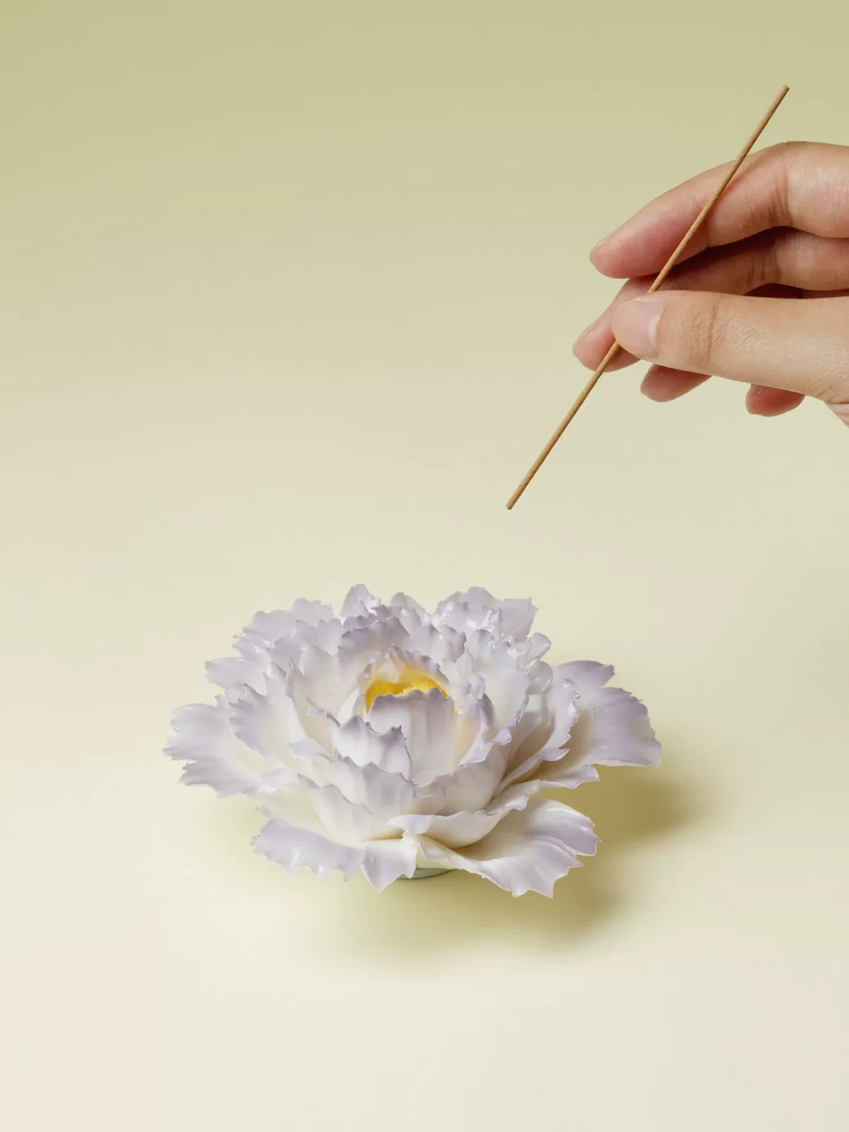 Hand-pinched ceramic peony incense holder