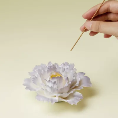 Hand-pinched ceramic peony incense holder
