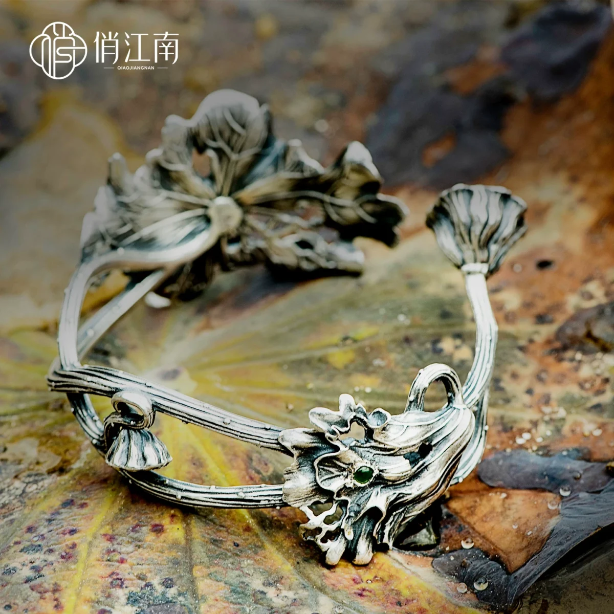 Lotus leaf sterling silver bracelet