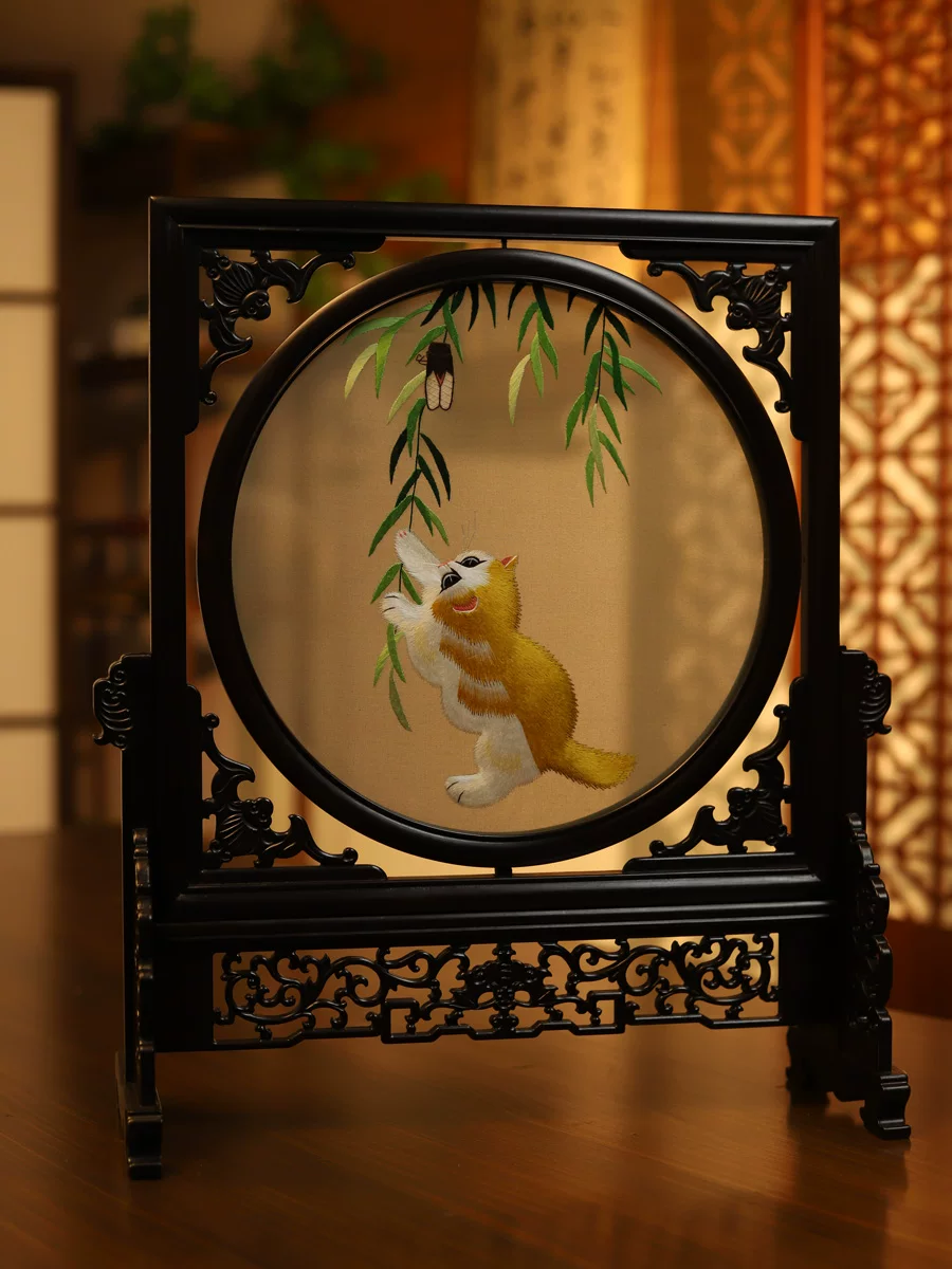 SX015 Su embroidery heterochromatic cat embroidery double-sided different colors