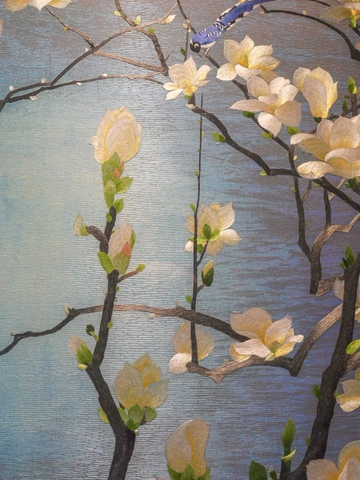 SX018 Magnolia Flower and Bird Handmade Su Embroidery Hanging Painting