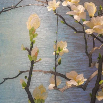 SX018 Magnolia Flower and Bird Handmade Su Embroidery Hanging Painting