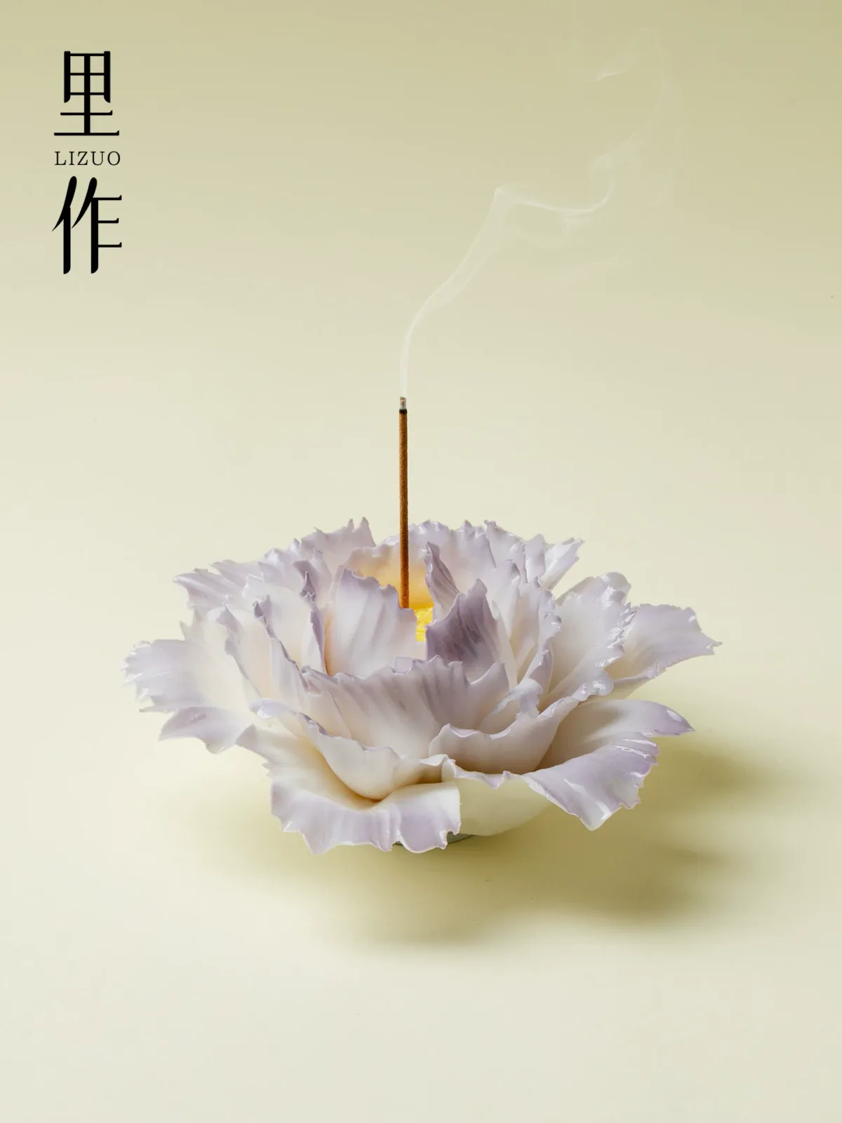 Hand-pinched ceramic peony incense holder