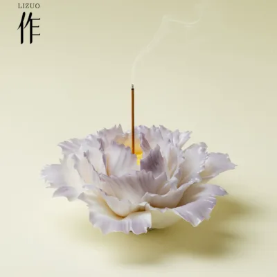 Hand-pinched ceramic peony incense holder