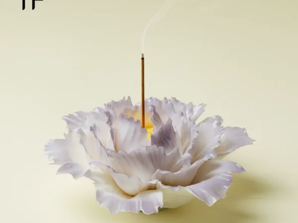 Hand-pinched ceramic peony incense holder