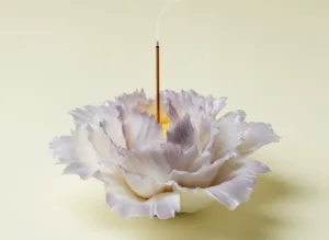 Hand-pinched Ceramic Peony Incense Holder - Image 1 Hand-pinched Ceramic Peony Incense Holder in hand-selected natural materials with traditional handmade technique