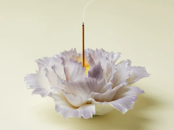 Hand-pinched Ceramic Peony Incense Holder in hand-selected natural materials with traditional handmade technique