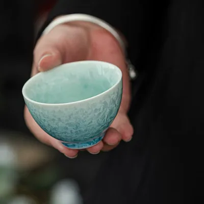 Blue gradient crystalline glaze teacup