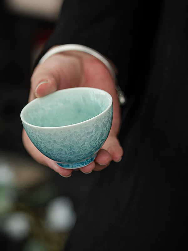 Blue gradient crystalline glaze teacup