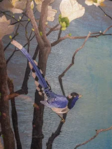 Heritage Su Embroidery Silk Painting detail view showing 100% grade 6a mulberry silk texture and finish