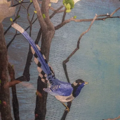 SX018 Magnolia Flower and Bird Handmade Su Embroidery Hanging Painting