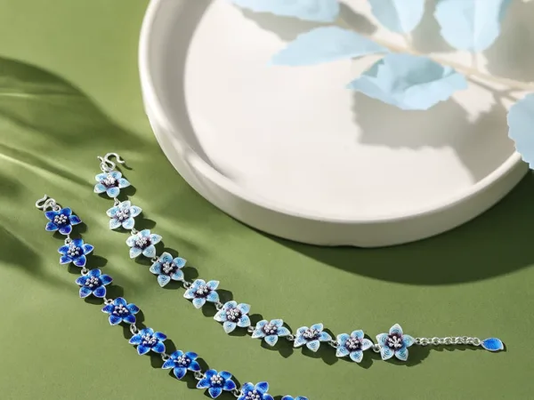 Heritage Cloisonné Enamel Sterling Silver Bangle side view with handcrafted details