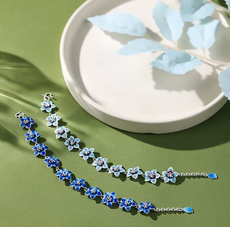 Heritage Cloisonné Enamel Sterling Silver Bangle side view with handcrafted details