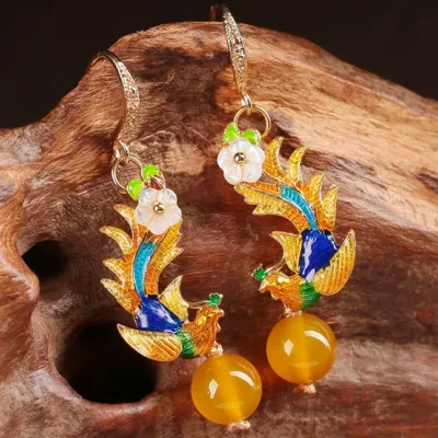 Heritage Cloisonné Enamel Earrings detail view showing s925 sterling silver texture and finish (#6890)