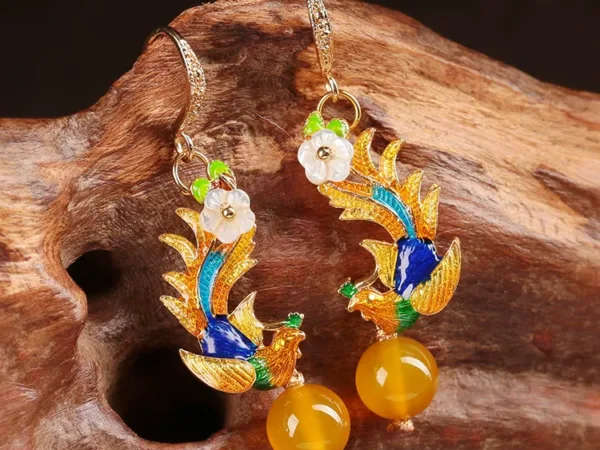 Heritage Cloisonné Enamel Earrings detail view showing s925 sterling silver texture and finish (#6890)