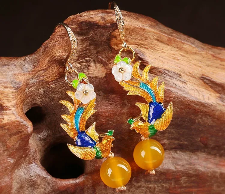 Heritage Cloisonné Enamel Earrings detail view showing s925 sterling silver texture and finish (#6890)