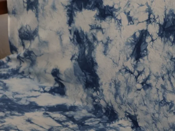 Tie-dye cotton canvas detail view showing 100% grade 6a mulberry silk texture and finish