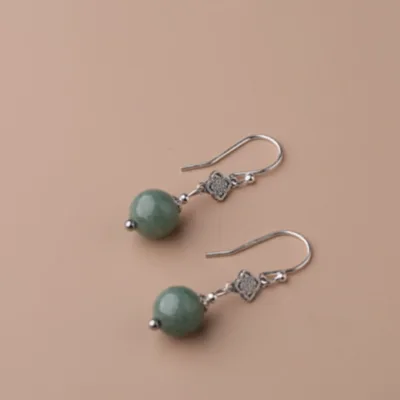 Sterling silver emerald green bead earrings — artisan jewelry by Ginkgoods