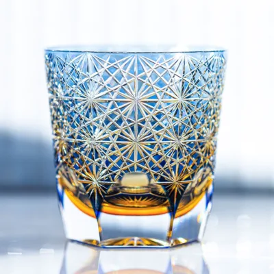 Imperial Blue Daisy Crystal Tea Glass in premium crystal glass with cold-painted accents