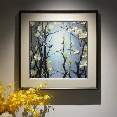 SX018 Magnolia Flower and Bird Handmade Su Embroidery Hanging Painting