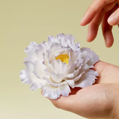 Hand-pinched ceramic peony incense holder