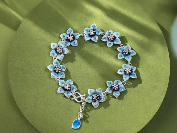 Heritage Cloisonné Enamel Sterling Silver Bangle — artisan jewelry by Ginkgoods