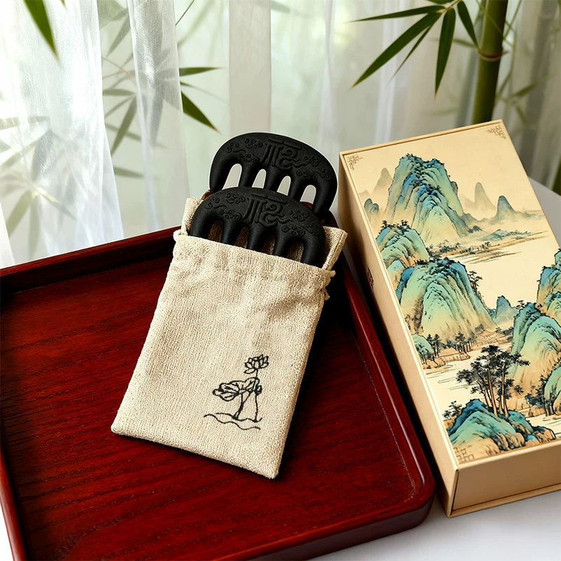 Wooden comb resting on a textile surface