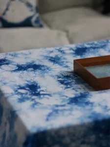 Heritage Indigo Tie-Dye Fabric Cloud Sea Cotton in 100% grade 6a mulberry silk with hand-rolled edges