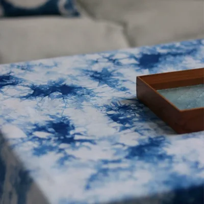 Heritage Indigo Tie-Dye Fabric Cloud Sea Cotton in 100% grade 6a mulberry silk with hand-rolled edges