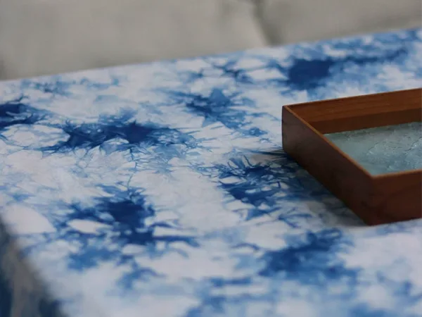 Heritage Indigo Tie-Dye Fabric Cloud Sea Cotton in 100% grade 6a mulberry silk with hand-rolled edges