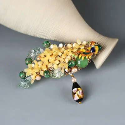 Osmanthus hairpins side view with handcrafted details