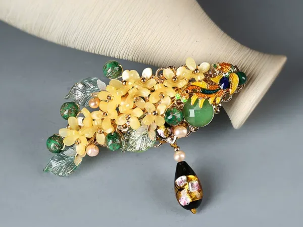 Osmanthus hairpins side view with handcrafted details