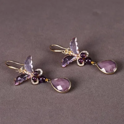 Amethyst earrings in 925 silver fungus hook — craftsmanship close-up