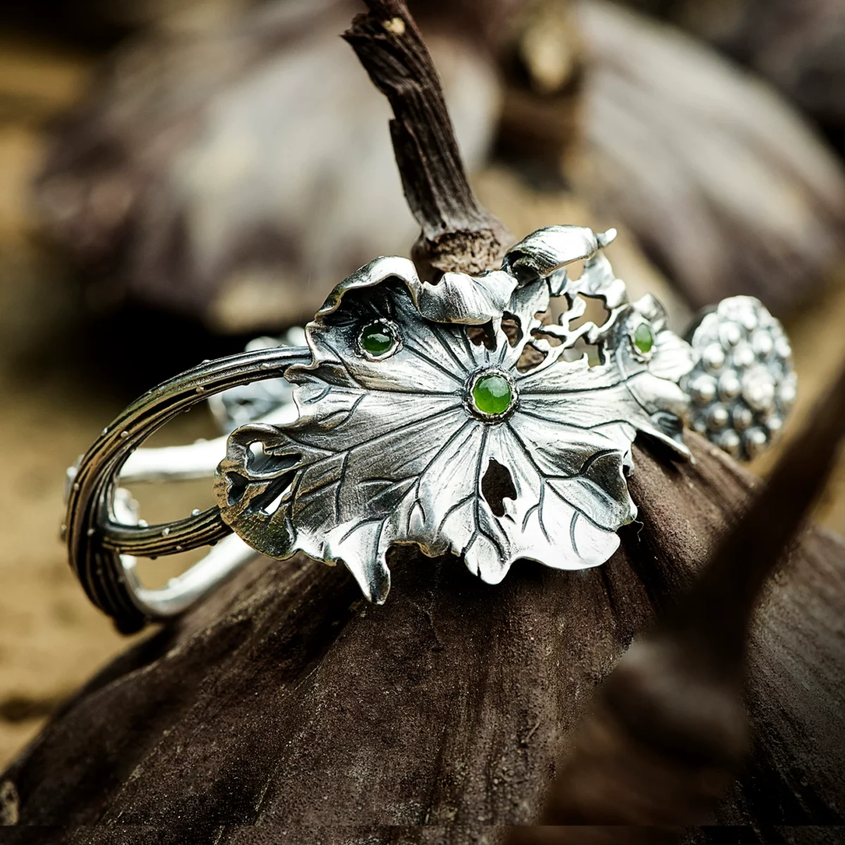 Lotus leaf sterling silver bracelet